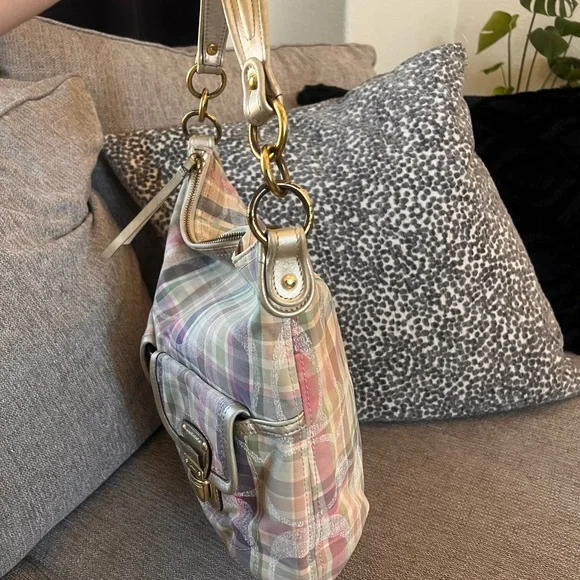 Coach Poppy Madras Tartan Pastel Plaid Hobo Shoulder Bag - Picture 5 of 13